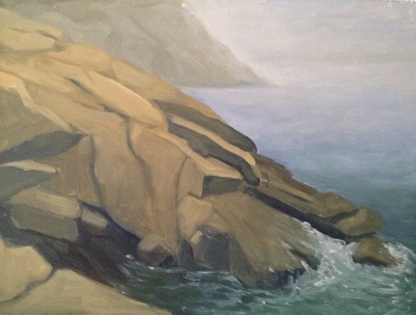 Sand Beach In Fog : Oil on Board. 9"x12"  2013. painted on site. 