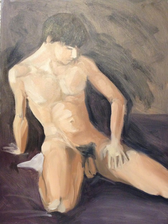 First attempt. Somehow in focusing on the colors I forgot how anatomy works. Oil on board 8"x10"