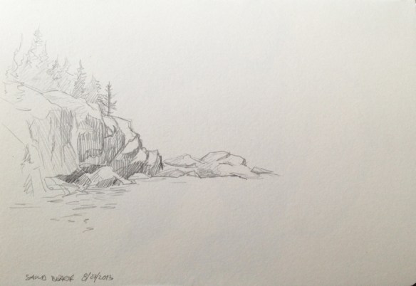 Looking out from Sand Beach : Graphite 5"x7" 2013