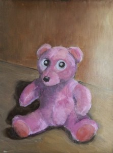 Pink Teddy : Oil on board. 9"x12" 2014