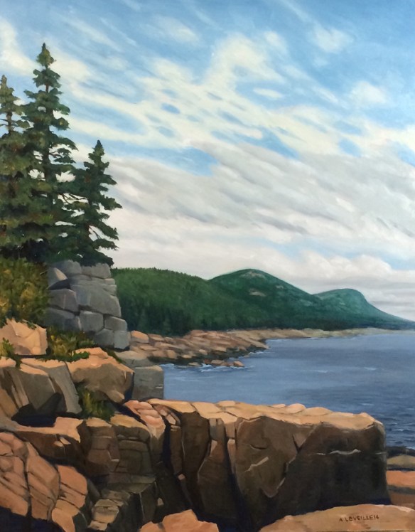 Final.  The last steps were to painting the greenery and trees.  I'm about 85% happy with it.  I still think the sky got mangled and some of the greenery is a bit amateurish. 