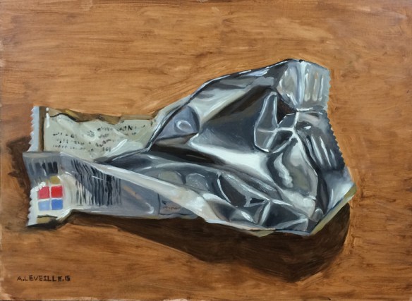 untitled (candy bar wrapper)  : Oil on panel. 8"x11" 2015